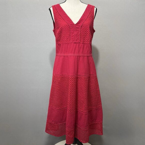 Ann Taylor Midi Dress Womens 10 Cotton Eyelet Lace Crochet Cottagecore Boho Sun - Picture 1 of 9